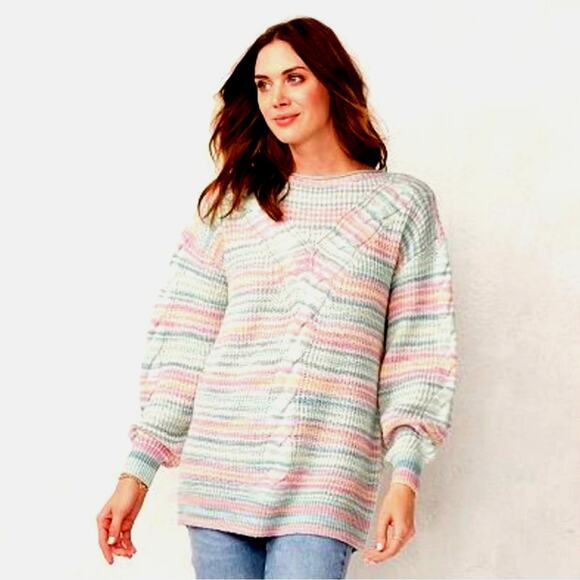 Lauren Conrad Rainbow Cable Knit Crochet Sweater Oversized Tunic Size M NWT - Picture 1 of 13